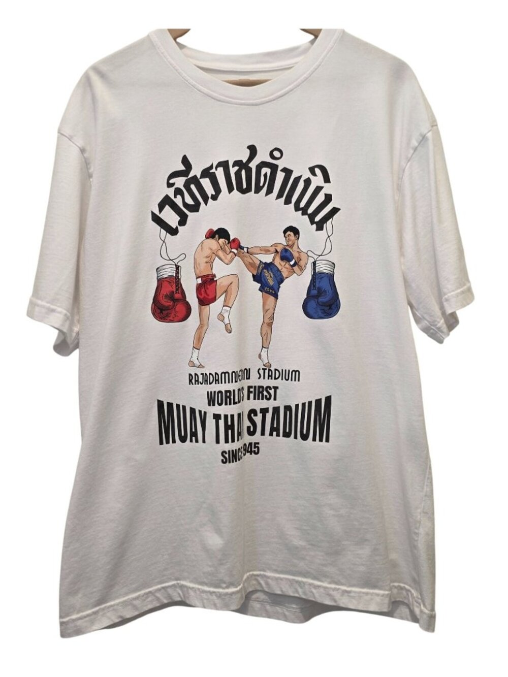 Rajadamnern Stadium Muay Thai Graphic T-Shirt 100% Cotton White Retro Design XL